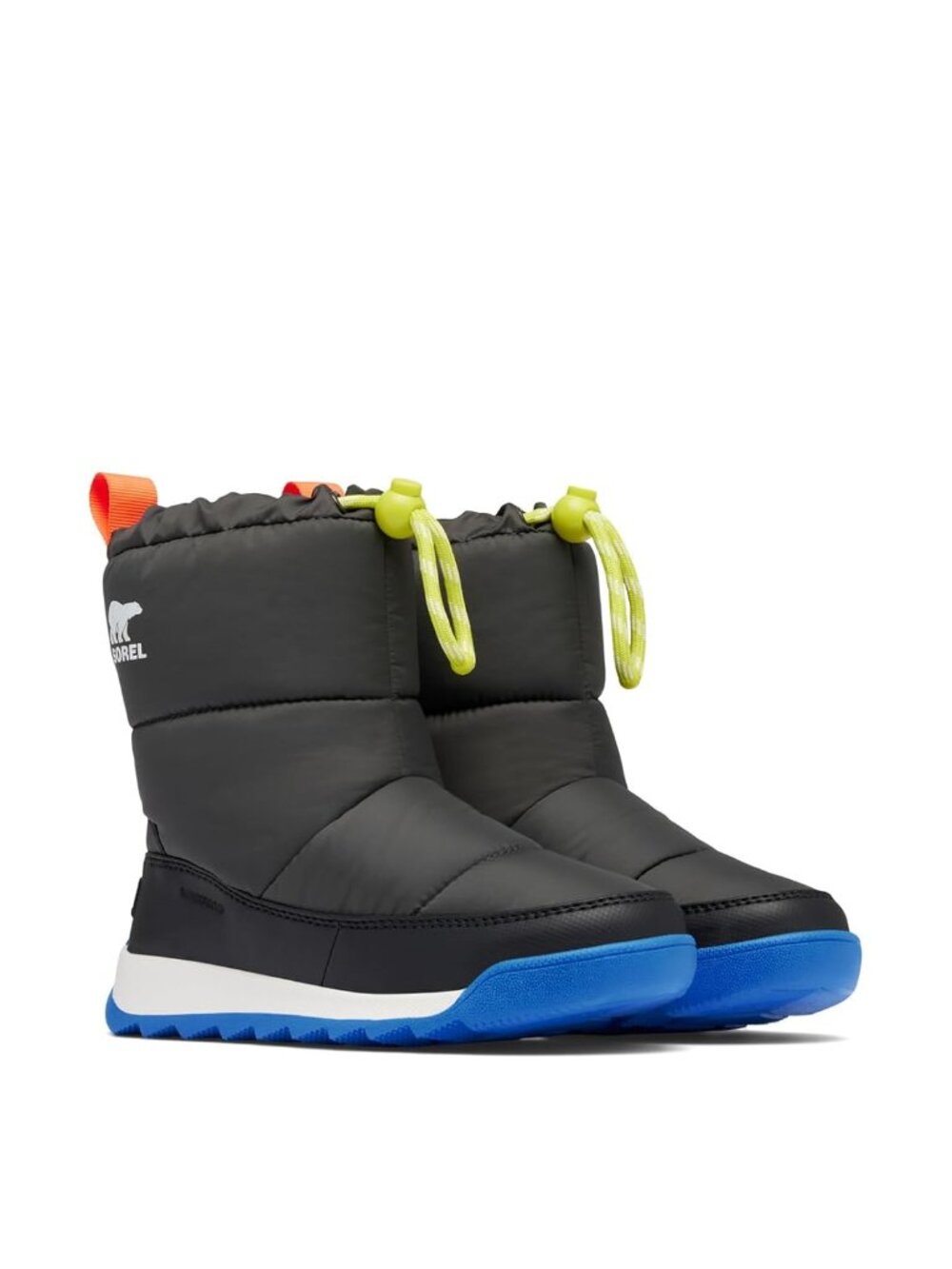 Sorel Boy's Black Blue Whitney Plus II Puffy Waterproof Mid-Calf Snow Boots Sz 6